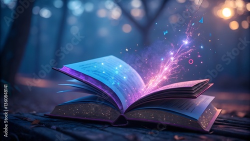 Magical Open Book with Enchanting Light & Sparkling Energy