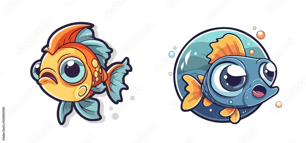 Fototapeta premium cartoon fish for t shirt kid print template and sticker fish vector set