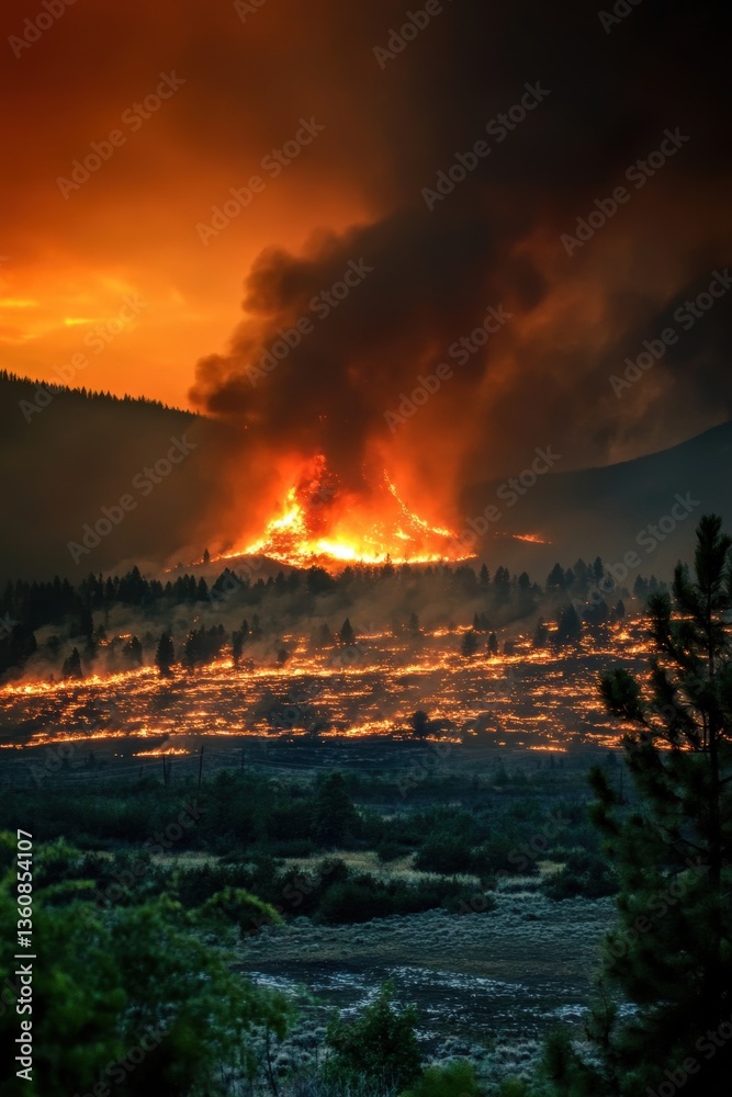 Fototapeta premium Burning forest. Devastating wild fire.