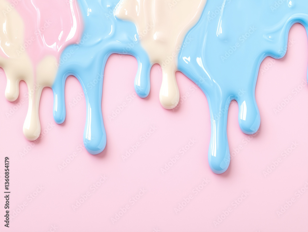 Pastel melting ice cream background on soft pink surface.. Pastel melting ice cream background on soft pink surface..