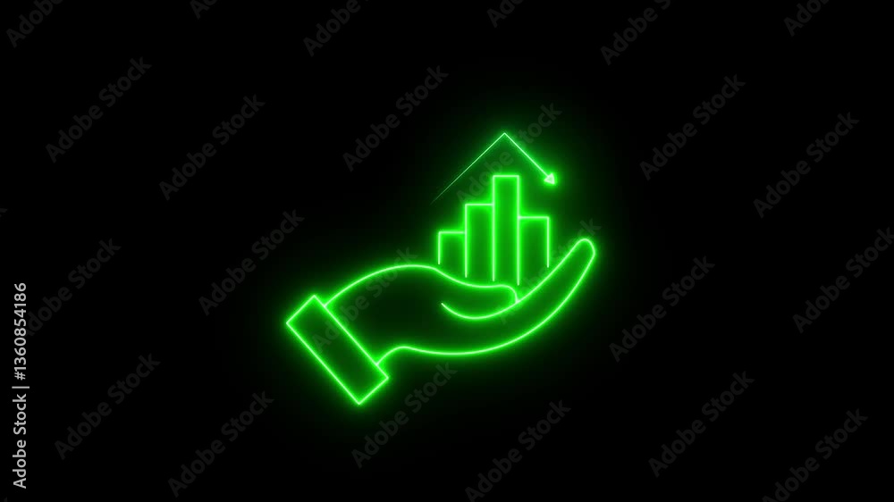 glowing neon Animated by hand icon with business graph ,Profit high growth percent icon, stocks, financial, Interest rate and dividend concept. glowing neon Animated by hand icon with business graph ,Profit high growth percent icon, stocks, financial, Interest rate and dividend concept.