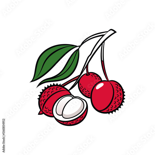 Fresh Lychee Illustration with Leaves – Vibrant Vector Design