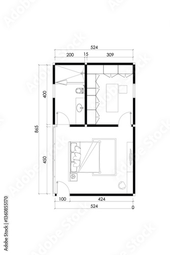 2 dimension furniture layout plan design of bedroom interior, lines black isolated on white background. Set 2