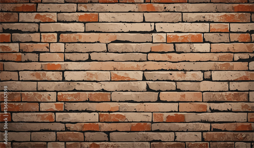 Fototapeta premium Brick wall background. Realistic brick wall vector illustration with detailed texture. Seamless brick wall. 