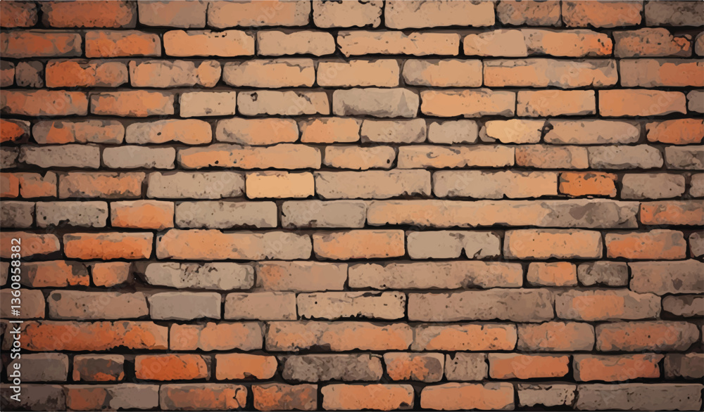 Fototapeta premium Brick wall background. Realistic brick wall vector illustration with detailed texture. Seamless brick wall. 