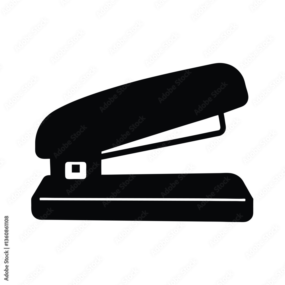 Black stapler with staples isolated on white background, closeup of office tool for paper clipping and business supplies Black stapler with staples isolated on white background, closeup of office tool for paper clipping and business supplies