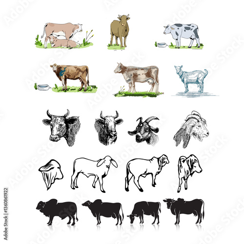 SET COW GOAT AND SHEEP VECTOR ANIMAL