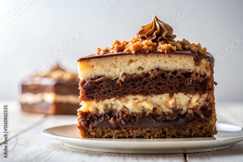 german chocolate cake in white background