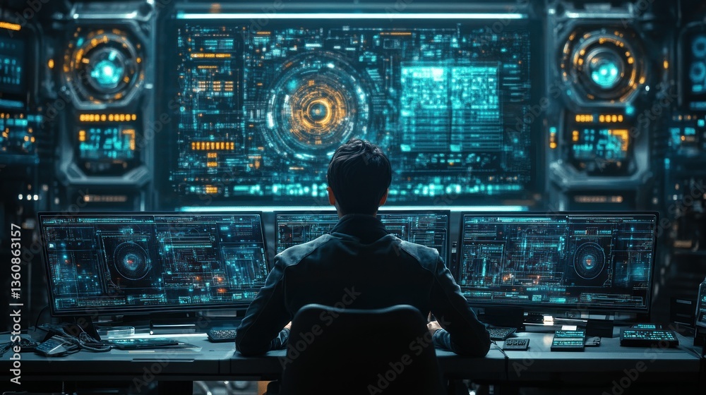Cybersecurity Specialist in Futuristic Command Center Cybersecurity Specialist in Futuristic Command Center