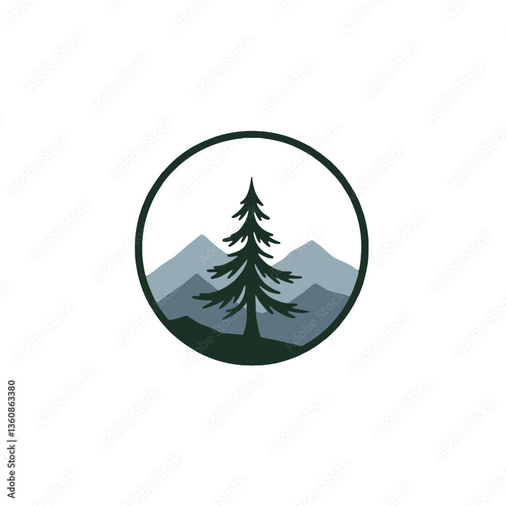 Obraz premium Nature's Embrace A Mountain and Pine Tree Logo