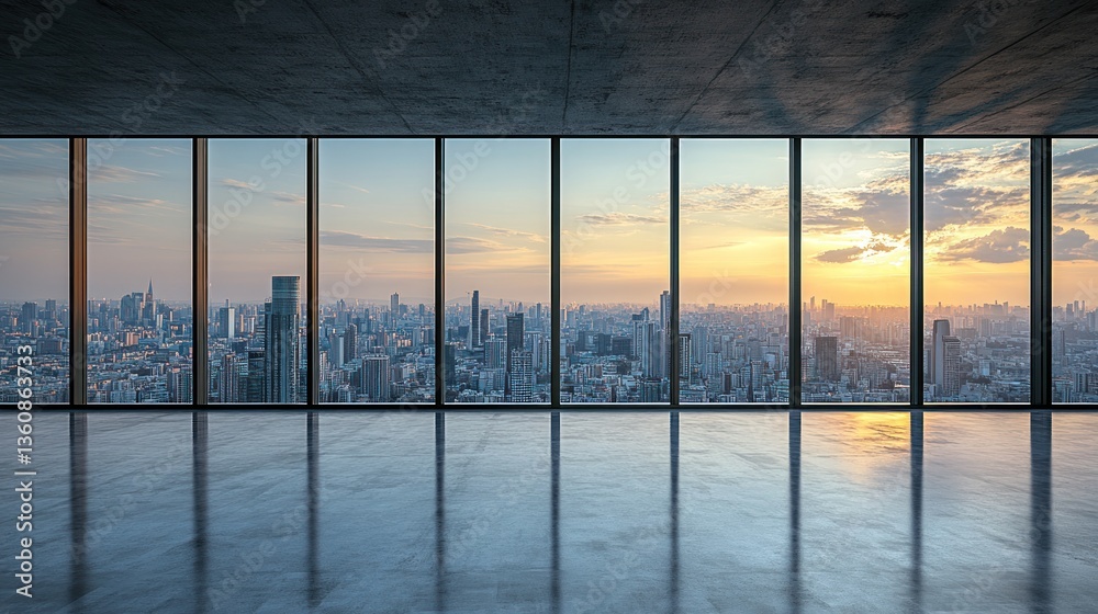 Fototapeta premium Stunning Cityscape Sunset View from Modern Office
