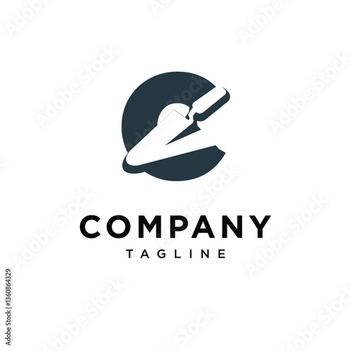 Letter C Triangle Bricklaying Trowel Logo Icon Vector