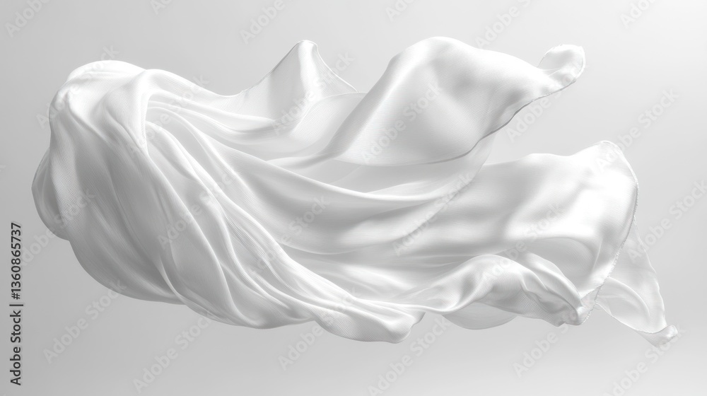 Fototapeta premium Fluid White Silk Fabric in Motion: Abstract Art Photography