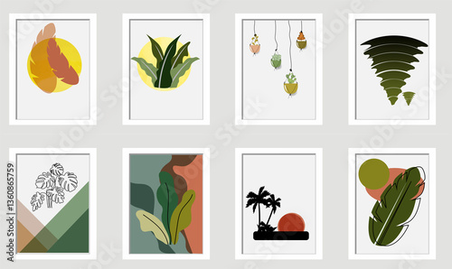 big set bohemian florist and leave abstract pastel color ready print for element design