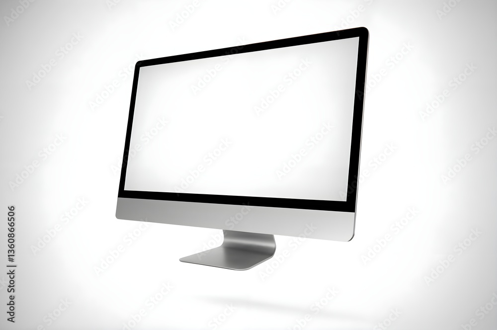 Blank White Desktop Monitor with Floating Screen for Technology and Branding Mockup