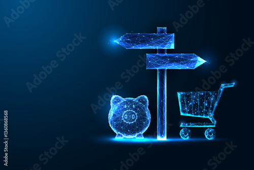 Financial decision, money savings, investment, shopping choice, digital economy, vector illustration