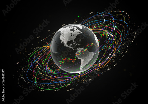 Globe with colorful network lines connecting continents.