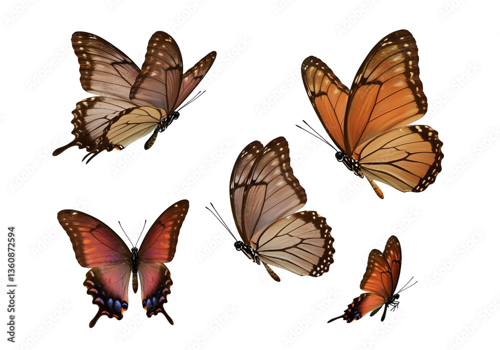 Naklejka premium Set of butterflies isolated on transparent background, cut out, ai generated