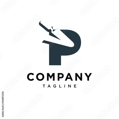 Letter P Triangle Bricklaying Trowel Logo Icon Vector