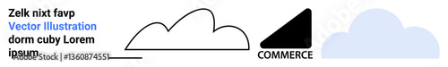 Cloud outlines, blue cloud, commerce triangle. Ideal for business, technology, branding, marketing ecommerce communication simple landing page. Line metaphor. Simple line icons
