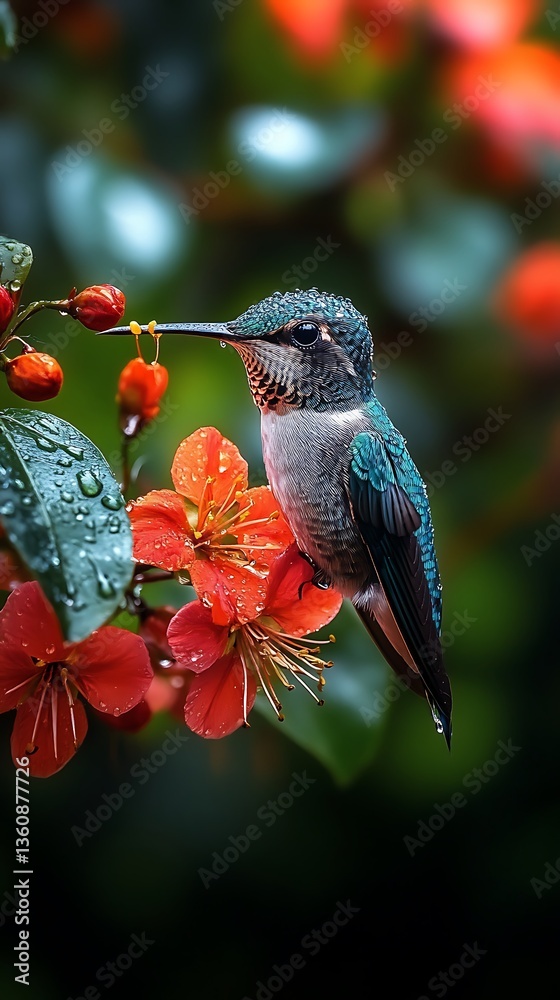 Fototapeta premium Close-up of hummingbird with glowing wings high resolution picture