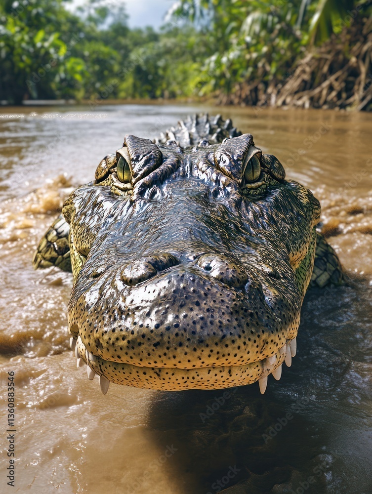 Obraz premium Close-up of a crocodile in murky water