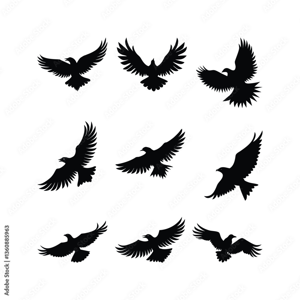 Fototapeta premium A collection of black eagle silhouettes in various flight 2