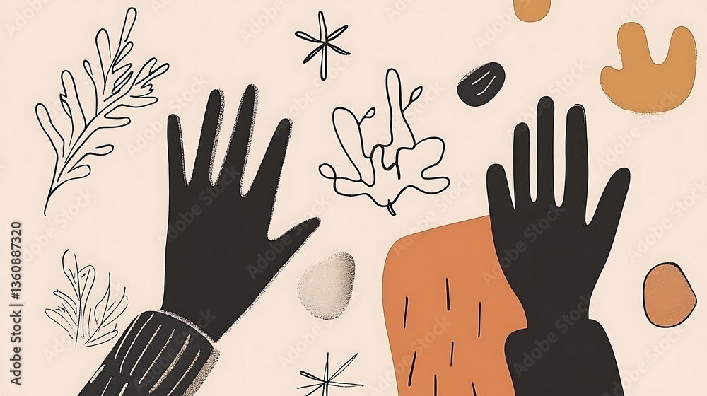Fototapeta premium Hands reaching abstract shapes.