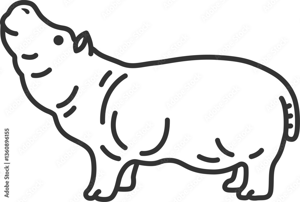 カバ(線画)のイラスト カバ(線画)のイラスト
