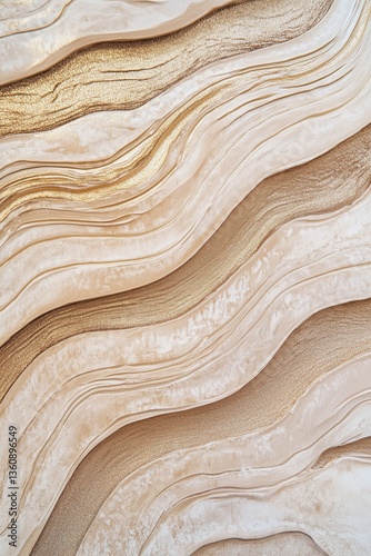 Golden wavy pattern texture with natural organic sculpted layers in beige and cream