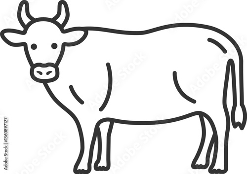 角の生えた、牛（線画）のイラスト
