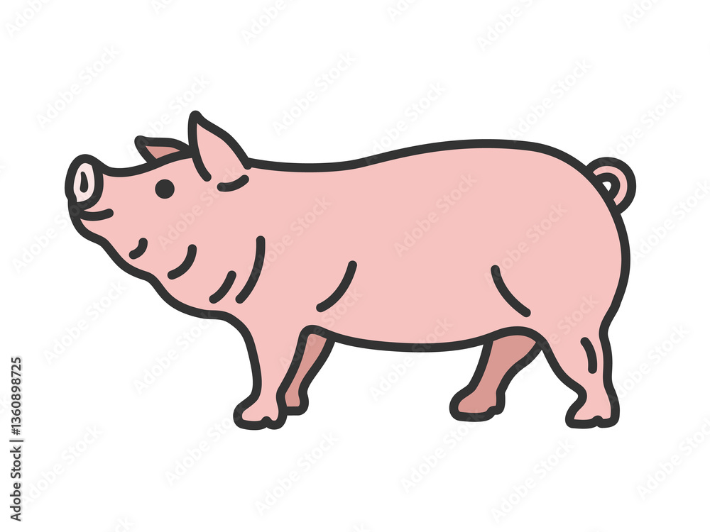 ブタ(線画カラー)のイラスト ブタ(線画カラー)のイラスト