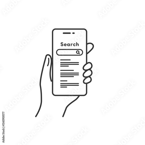スマホで検索する操作のベクターイラスト（線画・白黒）