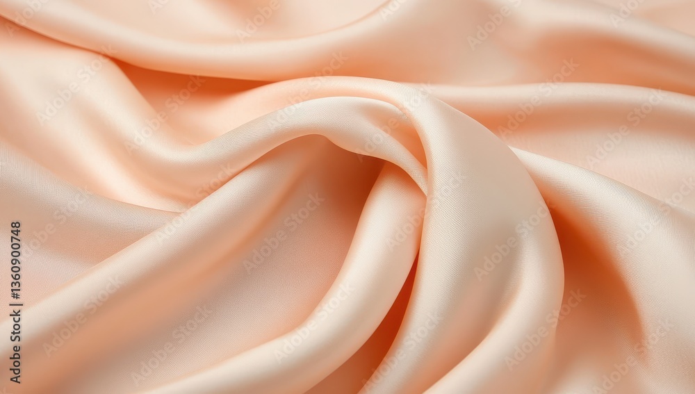 Fototapeta premium Smooth peach satin fabric draping elegantly to create a soft, luxurious background for any project in design, arts, and fashion photography