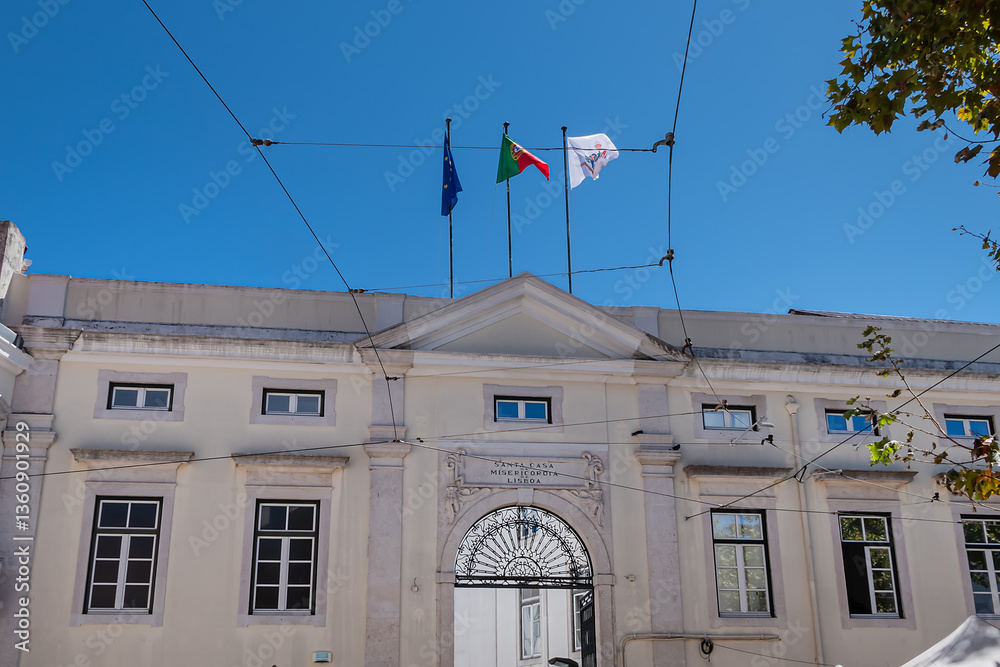 Lisbon’s richest church dedicated to Saint Roch (Igreja de Sao Roque, 1553 - 1573). In front of church, in Trinidade Coelho Square, stands Antonio Vieira statue. Lisbon, Portugal.