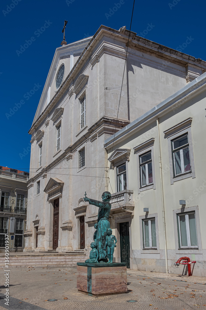 Lisbon’s richest church dedicated to Saint Roch (Igreja de Sao Roque, 1553 - 1573). In front of church, in Trinidade Coelho Square, stands Antonio Vieira statue. Lisbon, Portugal.
