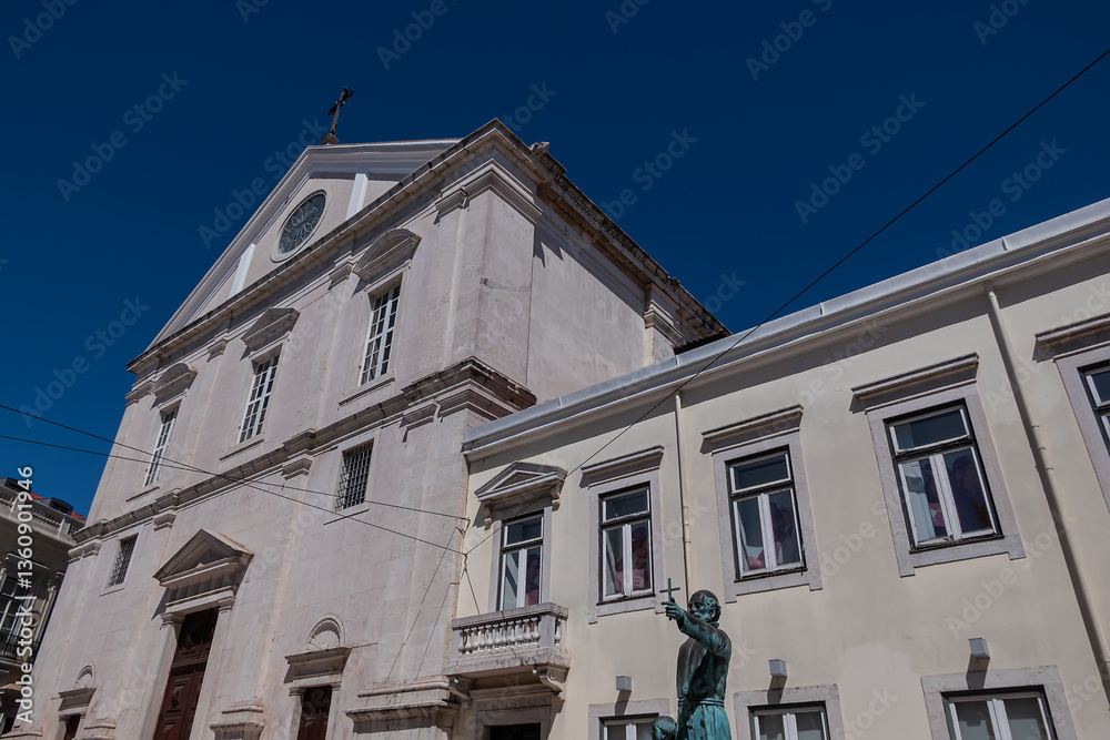 Lisbon’s richest church dedicated to Saint Roch (Igreja de Sao Roque, 1553 - 1573). In front of church, in Trinidade Coelho Square, stands Antonio Vieira statue. Lisbon, Portugal.