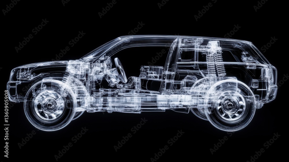 X-ray view of a car's internal components and chassis. X-ray view of a car's internal components and chassis.