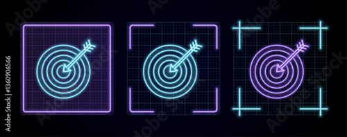 Target illustration, cyber neon visual, glowing border grid vector.	