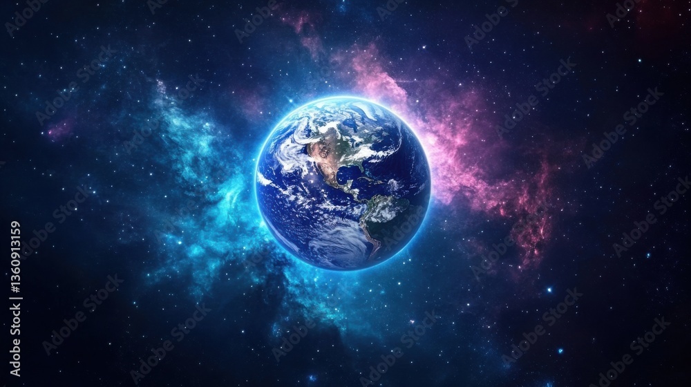 Earth Day. Earth in a Vibrant Cosmic Nebula Earth Day. Earth in a Vibrant Cosmic Nebula