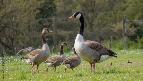 Canadian Goose Family in Countryside – Beautiful Rural Wildlife Scene