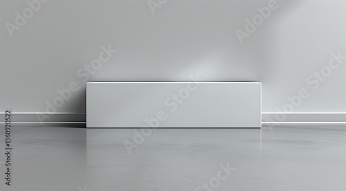 Wallpaper Mural Minimalist white rectangular podium on reflective gray surface with soft lighting and clean lines. Modern display platform for product presentation. Torontodigital.ca