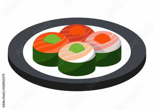 Sushi Platter: A colorful illustration of a sushi platter, showcasing the artful arrangement of sushi rolls on a plate, embodying the essence of Japanese culinary artistry.