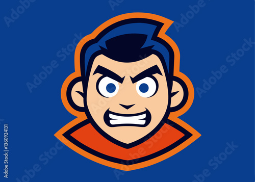 Cartoonish Hero Face: An animated portrayal of a determined superhero, showcasing intense focus. This graphic embodies strength and bravery.