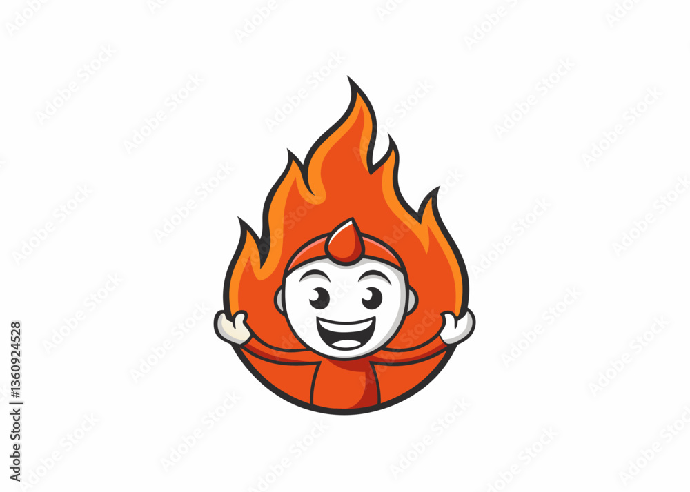 Fiery Mascot: A dynamic mascot enveloped in flames, radiating a cheerful, energetic vibe. Depicting enthusiasm and passion. Fiery Mascot: A dynamic mascot enveloped in flames, radiating a cheerful, energetic vibe. Depicting enthusiasm and passion.