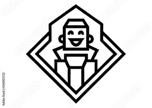 Geometric Character Icon: A minimalist, geometric character with a happy expression, enclosed within a stylish diamond-shaped frame.