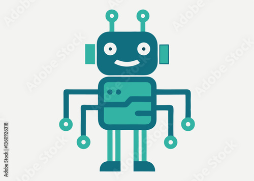 Modern Cybernetic Companion: A friendly and charming cartoon robot illustration, showcasing sleek design and a welcoming demeanor.
