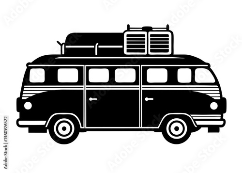 Retro Campervan Silhouette: A classic campervan silhouette, loaded and ready for adventure, evokes a sense of freedom and exploration.