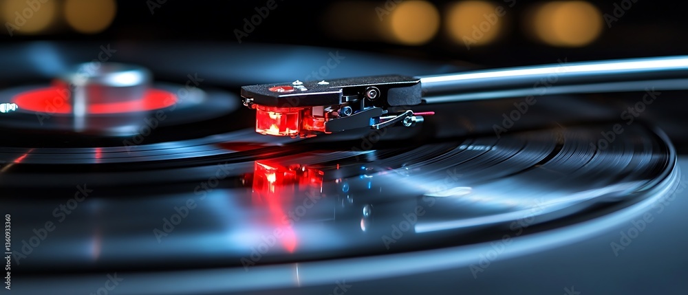 Obraz premium A close up shot of a vinyl record player in action
