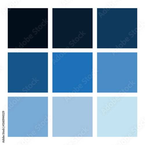 Blue color palette. Gradient shade squares. Tones of blue set. Vector illustration.